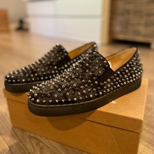 CHRISTIAN LOUBOUTIN Roller-Boat grey camouflage stud slip on skate sneakers SZ45